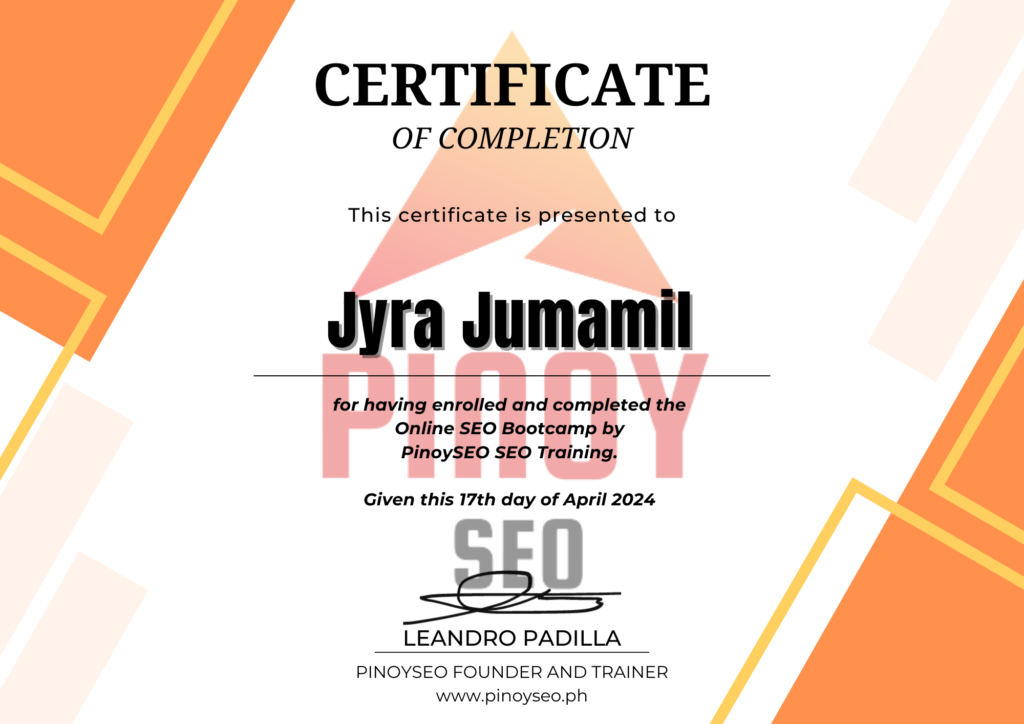 Pinoy SEO certificate